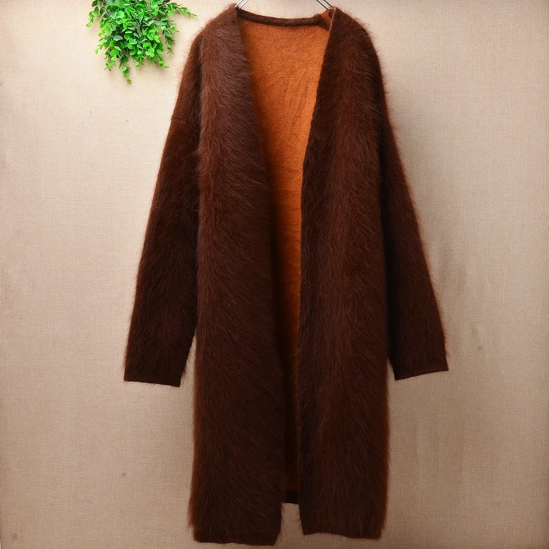 Женский утепленный длинный кашемировый кардиган сезон весна-зима вязаная куртка