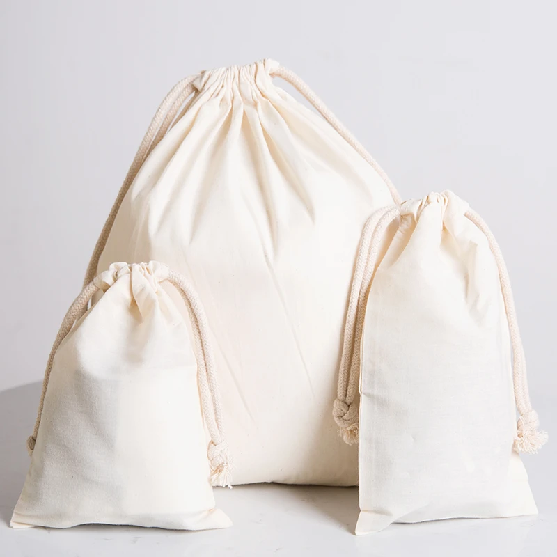 

Cotton Environmental Reusable bolsa reutilizable Shopper Tote Storage Bags Drawstring Shopping Bag Large Solid White Canvas