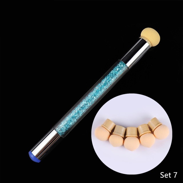 Pc Double-ended Gradient Shading Pen Dotting Brush Sponge Head Rhinestone Handle Nail Art Brush Nail Art Painting Tool