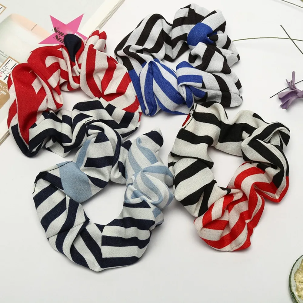 

Scrunchie Women Elastic Hair Rope Ring Tie stripe color blocking Ponytail Holder Hair Headband Hair Ring Rope Ponytail Holder