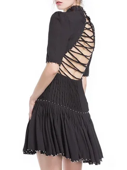 

Skinny Heavy Craft Beaded Lace Hollow Jumper Women's Summer Sexy Pleated Dress 2020New Women's Summer Fashion A-line Dress XL