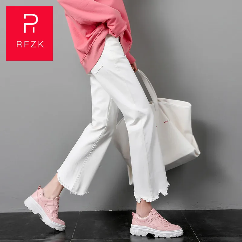 Rfzk Off-white широкие брюки женские весна стиль ноги необработанные края обрезанные брюки свободные с высокой талией прямые повседневные брюки