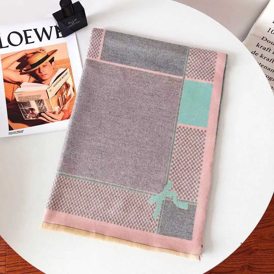 Fall and Winter New Coloured Chequered Cashmere Jacquard Scarf Female Holiday Travel Shawl Pull Towel Scarf 68131