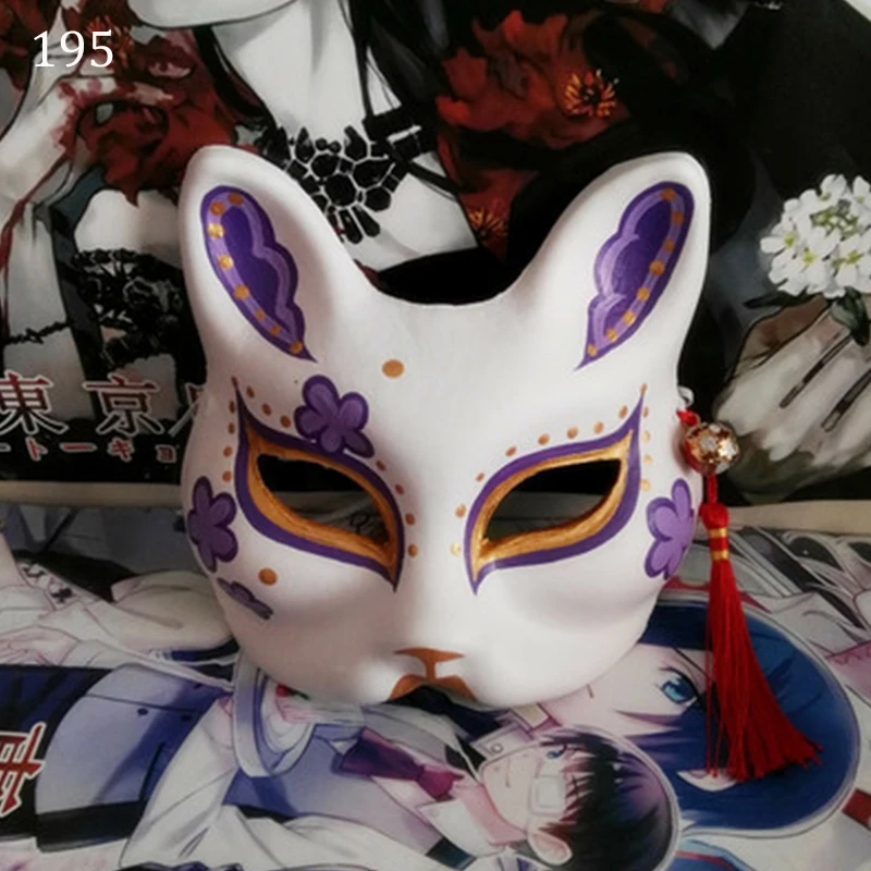 Anime Mask 195 Аниме стиль ручная роспись Половина лица лиса маска для девочек мальчик косплей шоу на сцене танцы вечерние Хэллоуин прямая трансляция видео - Цвет: Anime Mask 195