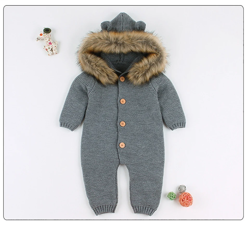 Baby Rompers Knitted Clothes Autumn Long Sleeve Newborn Boys Girls Hooded Infant Kids Jumpsuits Solid Toddler Kids Playsuits JYF baby clothes cheap