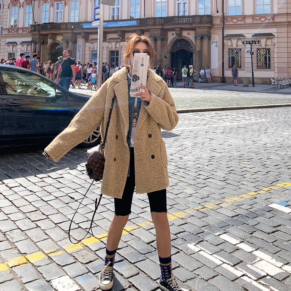 Модное пальто для фотосессии, зима, стиль, женское платье, Ретро стиль, лень, овечья шерсть, двубортный пиджак