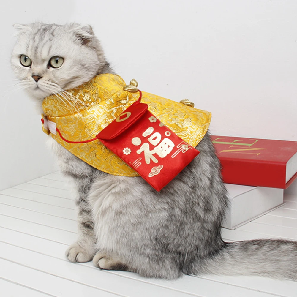 Год одежда для домашних животных, котов Детский костюм для вечеринок китайской династии Тан платье фестиваль плащ с красный конверт