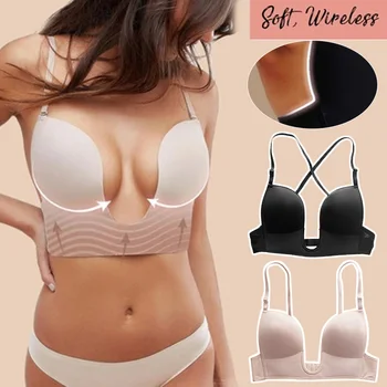 

Liftup Low Back Plunge Bra Cleavage-Boosting Light Padding Bra Underwear FS99