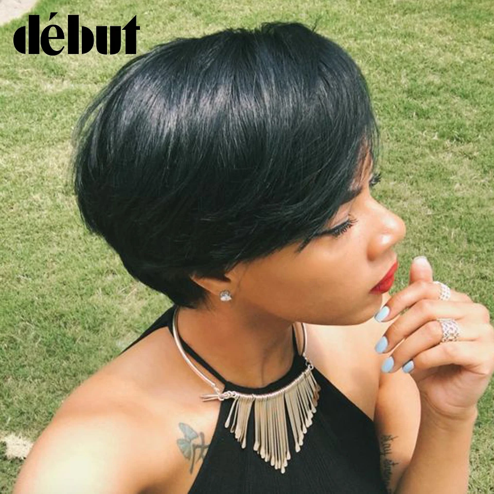

Debut Black Wigs for Women Pixie Cut Short Bob Wigs 100% Remy Human Hair Wigs 613 Blone Brazilian Straight Human Hair Full Wigs