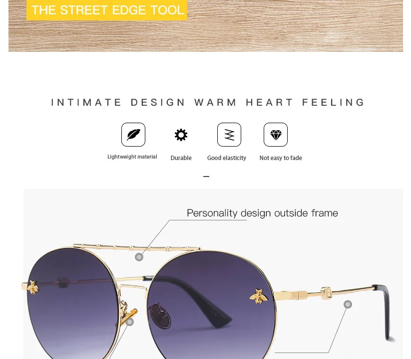 Q·VISELD Gradient Round Sunglasses Women Retro Metal Bee Sun Glasses Fashion High Quality Vintage Lunette De Soleil Femme
