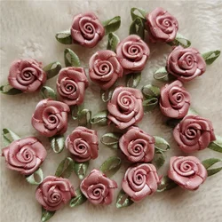 Set of 100 Mini Handmade Satin Ribbon Rose Appliques for Wedding Décor and Crafts (Dusty pink)