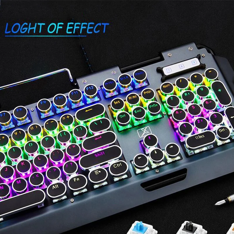 Backlit Gaming Keyboard Mechanical Keyboard Retro Punk Wired Gaming Keyboard Multiple Light Effect for PC Laptop Computer