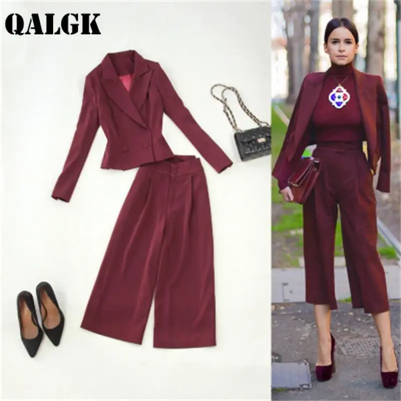 Режим размера плюс vrouwen kleding lente en zomer nieuwe двубортный korte pak hoge taille wijde pijpen broek 7 broek pak