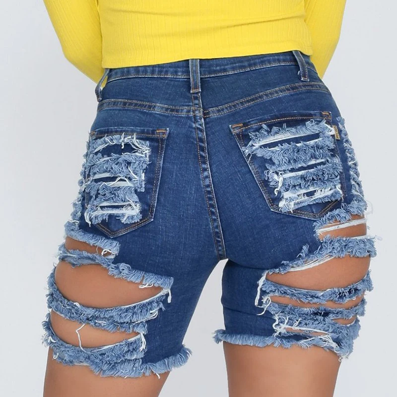Stretch Torn Denim Shorts Jeans five 