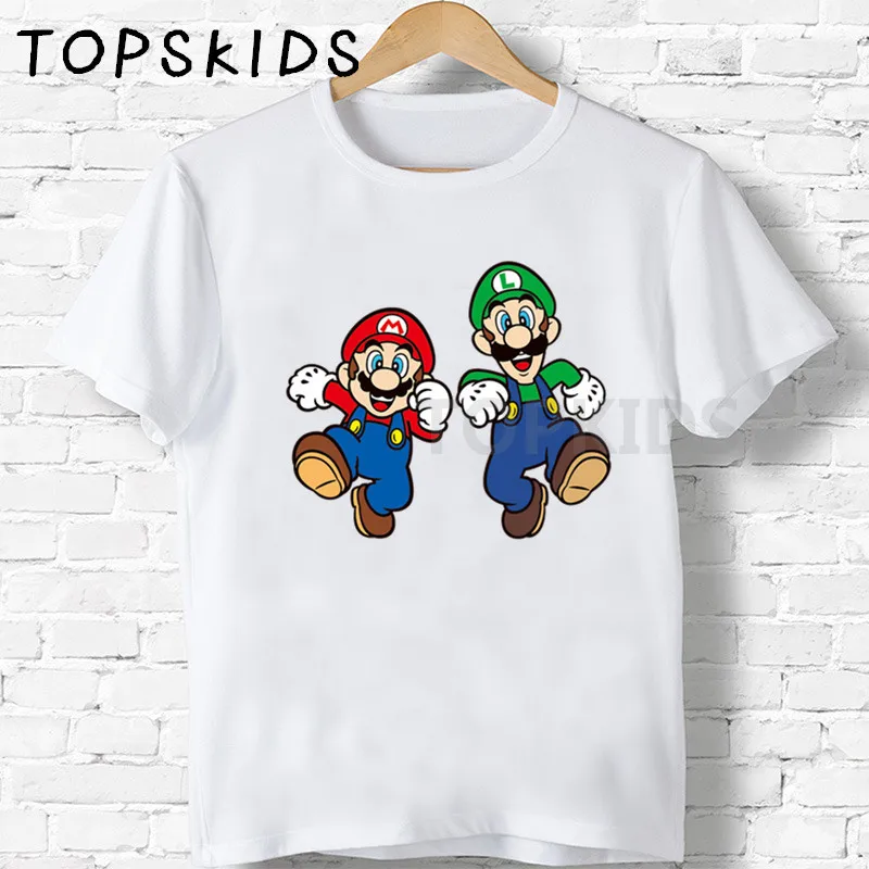 Детские футболки с героями мультфильмов «Super Mario Bros» Забавные топы для маленьких мальчиков и девочек, детская летняя футболка с круглым вырезом HKP5222