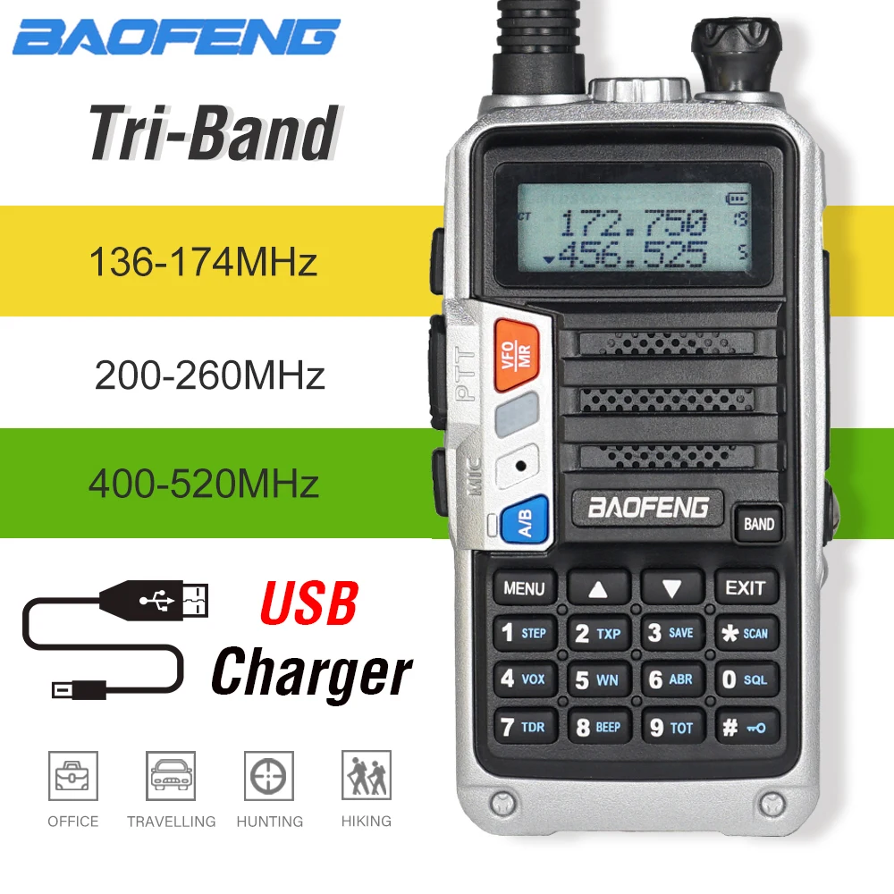 NEW Tri-Band BaoFeng UV-5R Pro Walkie Talkie 8W Powerful Two Way Radio 200-260MHz HF FM Transceiver UV 5R Upgrade CB Ham Radio