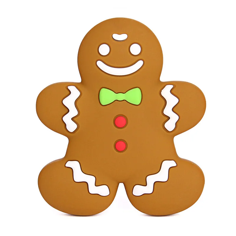 Детские Силиконовые Прорезыватели, BPA бесплатно, Прорезыватель для зубов, игрушка для рождественской елки, Санта-Клауса, снежинки, Детские Прорезыватели, силиконовые бусины, сделай сам, цепочка - Цвет: Gingerbread Man