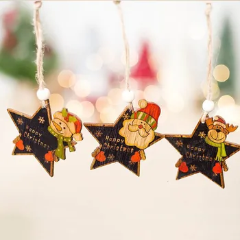 

1Pcs Snowflake Deer Santa Claus Christmas Tree Natural Wood Pendant Hanging Ornament Xmas New Year Party Decor Supplies 62887