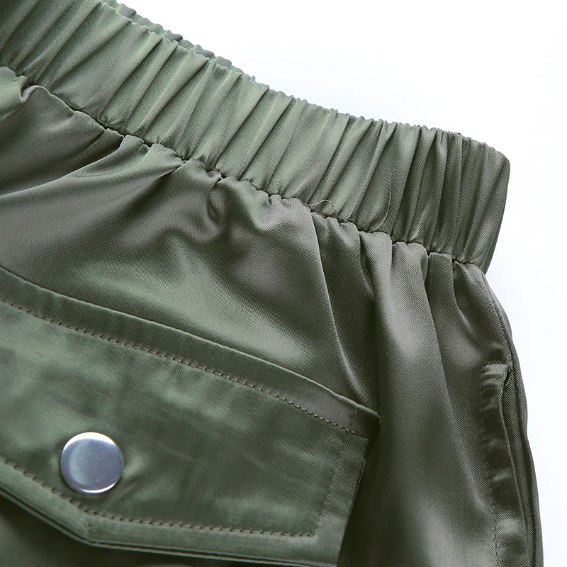 April MOMO повседневные Сатиновые брюки с высокой талией для женщин Harajuku зеленые мешковатые женские брюки корейские спортивные штаны и штаны для бега уличная одежда