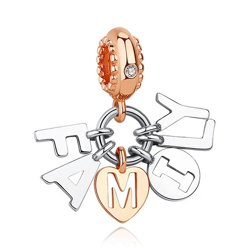 Original 925 Sterling Silver Bead Charms Rose Gold Family Clover Heart Bee Charm Fit Pandora Bracelet Pendant DIY Jewelry Making - Цвет: PY1853