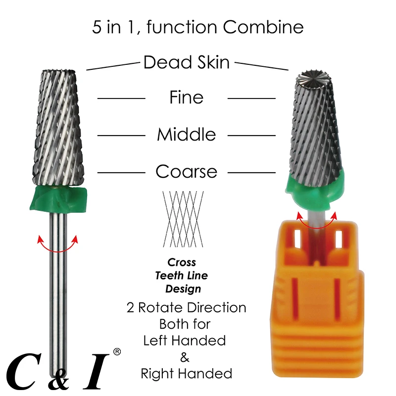 5 in 1 Nail Drill Bit, Cross Teeth Edition, Size Coarse-C, Multi-function Nail Drill for Electric Nail Drill Machines