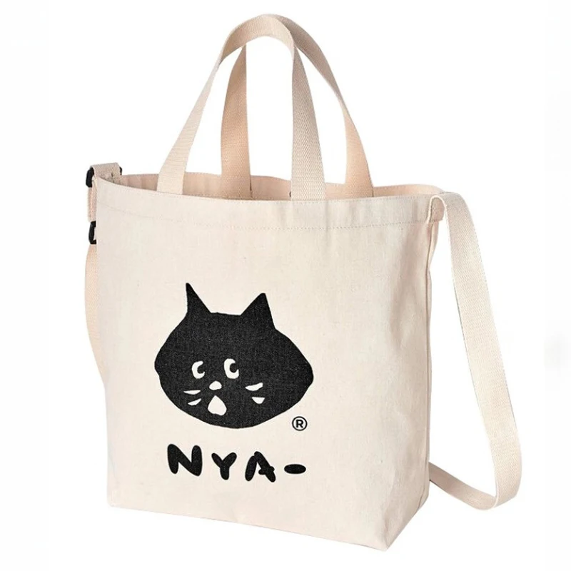 WULI SEVEN, дизайнерская, милая, Льняная сумка-тоут с мультипликационным принтом кота Kawaii, женские модные сумки, школьные, дорожные, хозяйственные сумки на плечо - Цвет: White