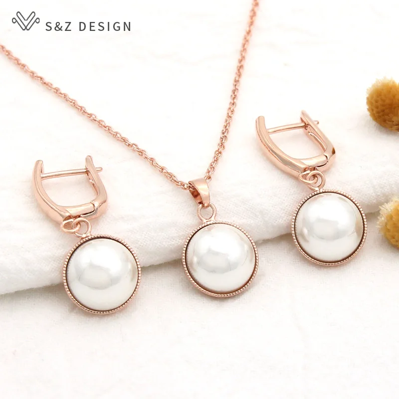 S&Z DESIGN Fashion Colorful Imitation Pearl Dangle Earrings Pendant Necklace Jewelry Sets For Women Wedding Party