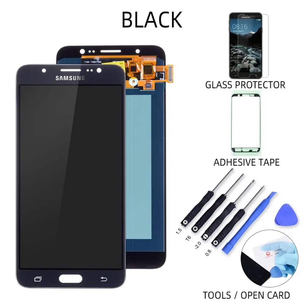 Black No Frame Дисплей для SAMSUNG Galaxy J7 в сборе с тачскрином на рамке черный белый золотой - Цвет: Black No Frame