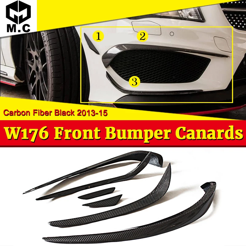 For Mercedes W176 6pcs/Set Carbon Fiber Front Bumper Canards Spliter A-Class Sport Edition A160 A180 A200 A260 A45 Look 2013-15 |