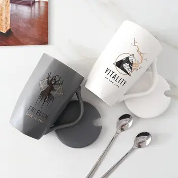 

400ml Nordic Style Ceramic Mug Glass Creative Couple Cup Coffee Milk Cup Office Cup with Spoon Girl Gift