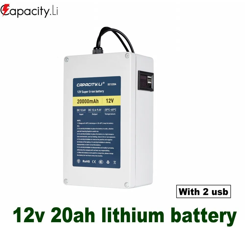 Capacity.Li 12V lithium battery rechargeable battery portable mobile phone charging treasure 10AH20AH with bms and usb Inverter
