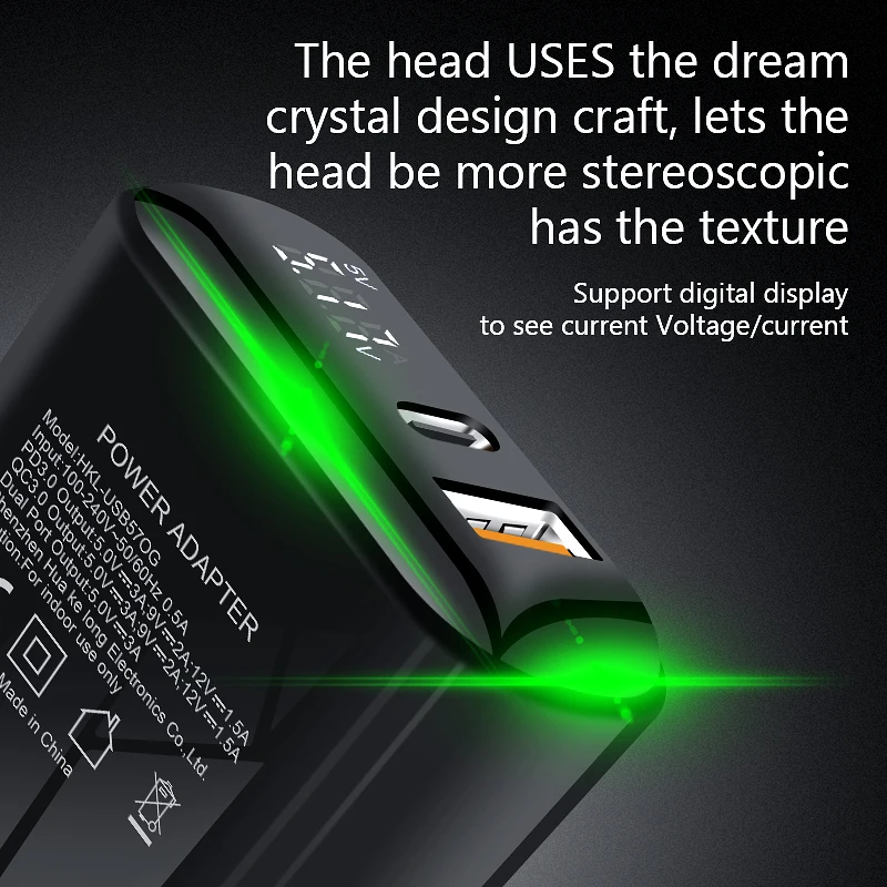 Online Cargador USB VVKing 18W PD carga rápida usb tipo C PD cargador HD Smart Display enchufe de la UE para iPhone 11 Pro Samsung Xiaomi carga