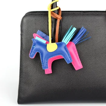

Designer Famous Brand Luxury Soft Real Genuine Leather Cute Horse Keychain Pendant For Backpack Animal Key Chain Women Bag Charm