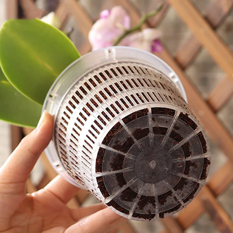Mesh Flower Pot Net Clear Plastic Orchid Planter 5pcs