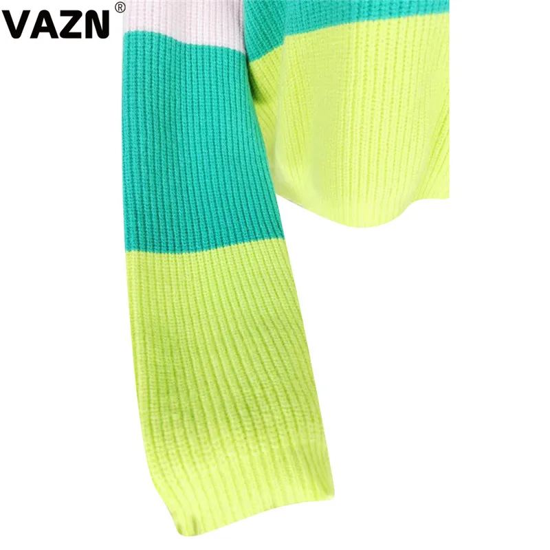 VAZN Striped Tall Neck Spring hot casual coat sweatshirt women full sleeve sweatshirt lady drop-shoulder short sweatshirt