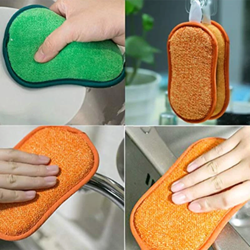 HOT Microfiber Double-Sided Dish Scrub Sponge,10 Pack Washing Up Cleaner Heavy Duty Scouring Pads Household Cleaning Wash Cloth