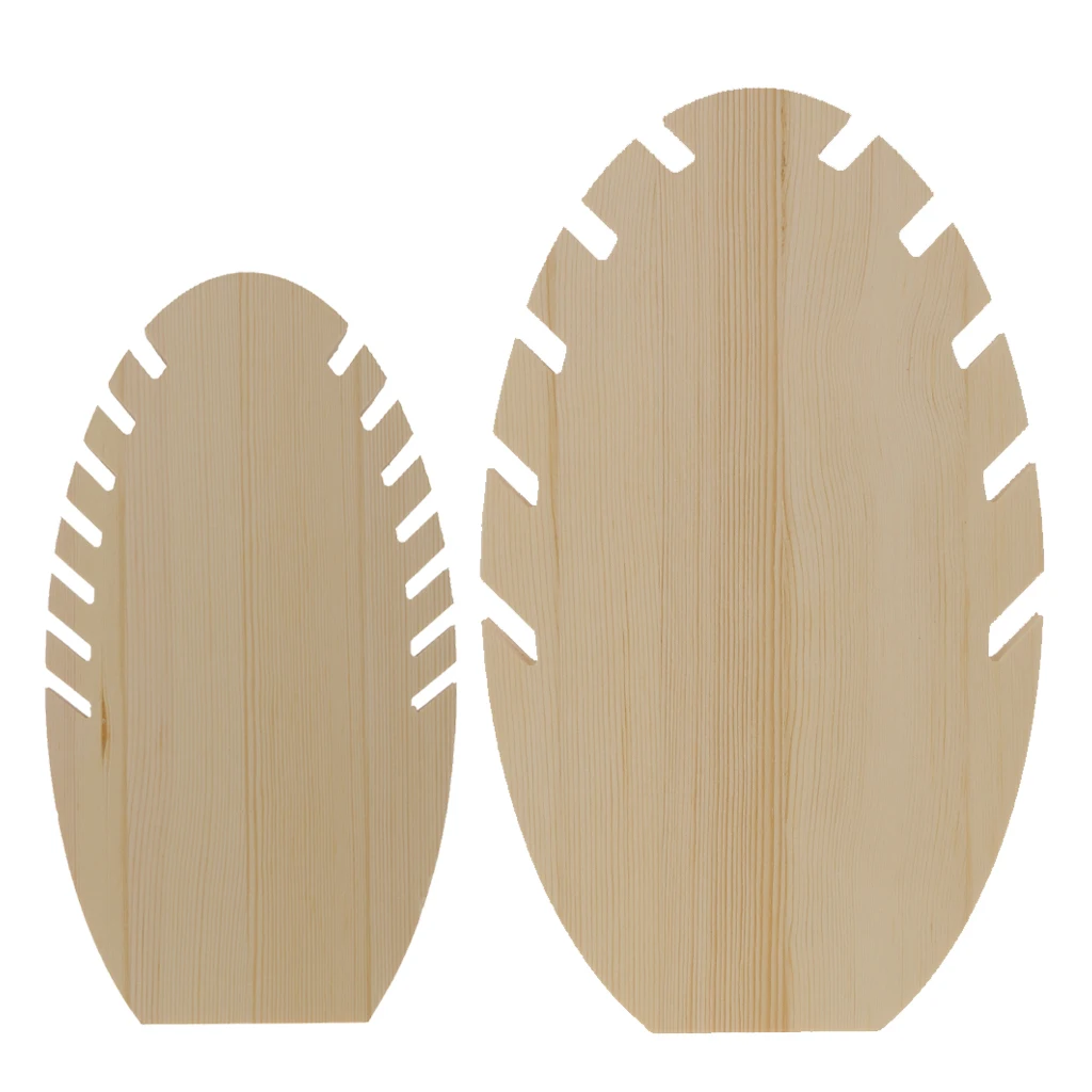 2 Pieces Unpainted Leaf Shape Wood Jewelry Display Holder Organizer S L