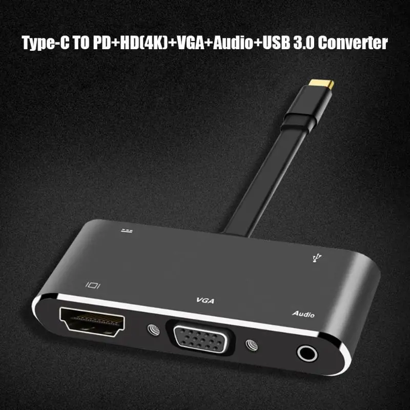 5 в 1 Многофункциональный usb-хаб TYPE-C HDMI VGA 3,5 мм аудио USB3.0 PD конвертер компактный и портативный удобный для переноски