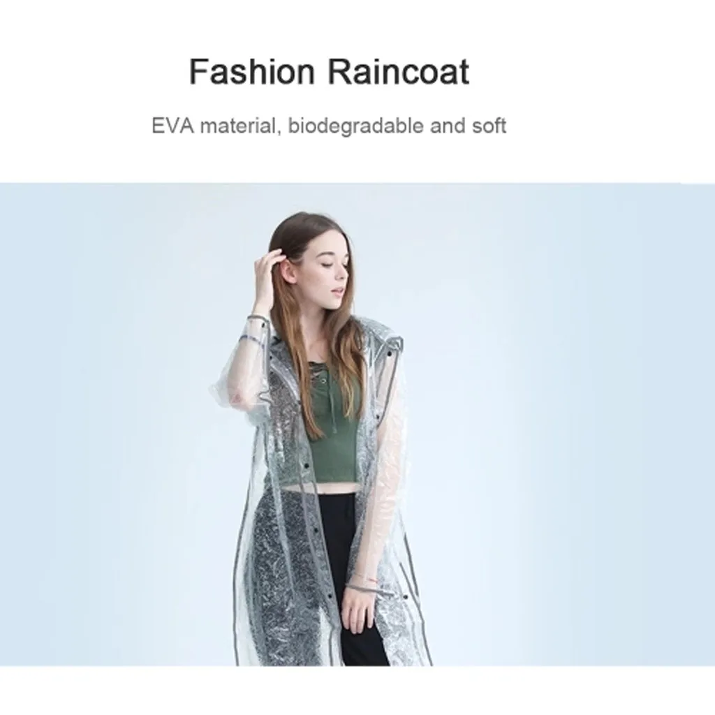 poncho adult female non-disposable raincoat Reflective Lightweight reusable Transparent Hooded Raincoat Waterproof