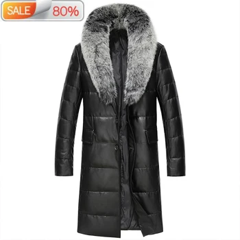 

Genuine Leather Down Big Fox Fur Collar Sheepskin Coat for Men Long Jacket Veste Homme Cuir L16235 B2A35