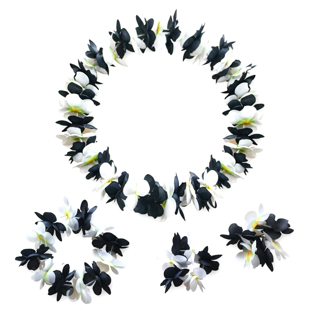 

4pcs Artificial Flower Headband Necklace Bracelet Hawaiian Helloween Garland Festival Party Fancy Decors