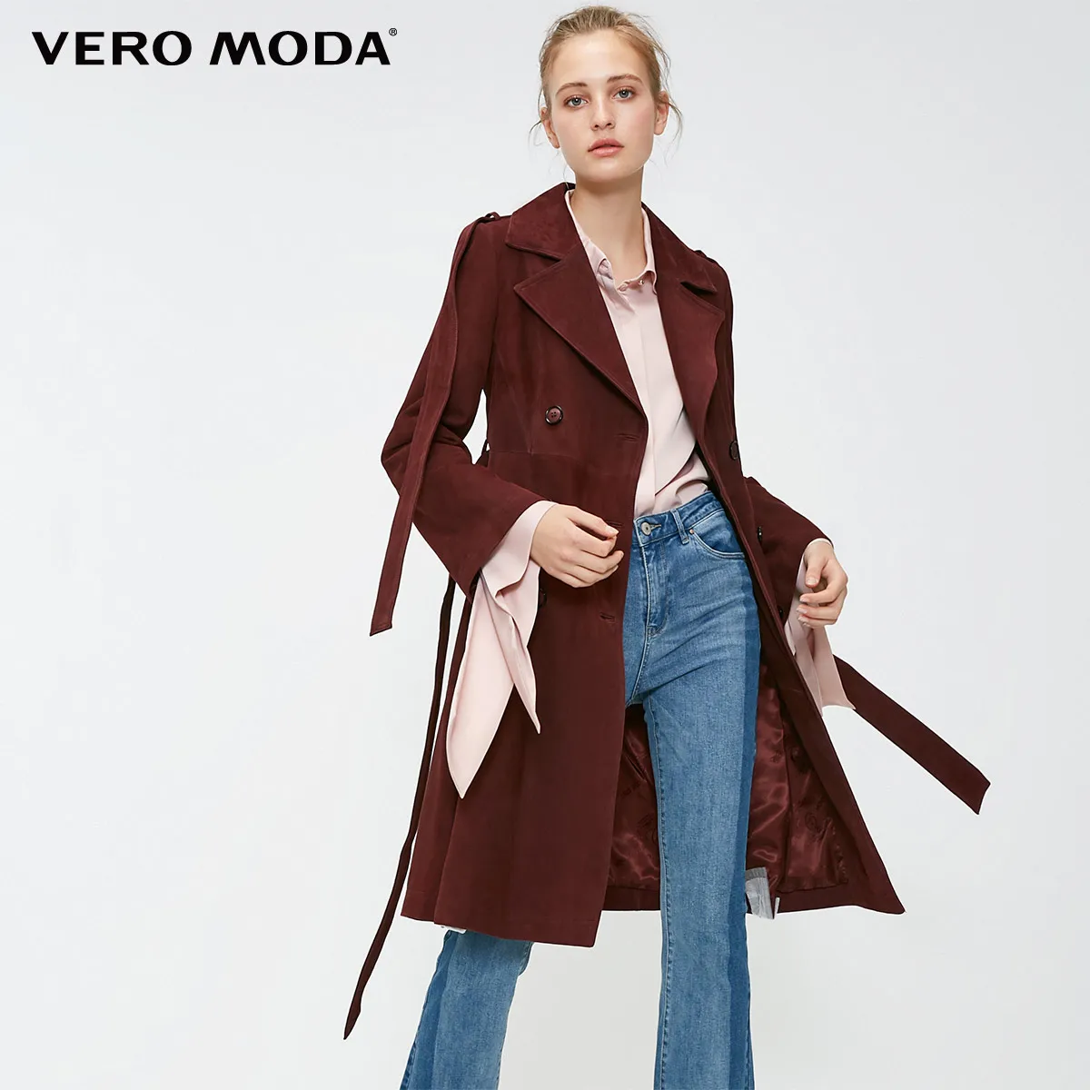 Vero Moda Новая женская кожаная куртка на пуговицах, на шнуровке, из овчины, с лацканами | 318310545