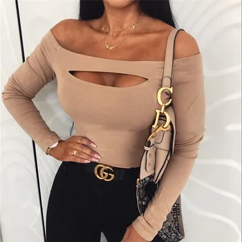 

Fashion Women Bandage T Shirt Long Sleeve Casual Top Ladies Hollow out Tee Shirt Femme Elegant Dames Party Club Stretwear