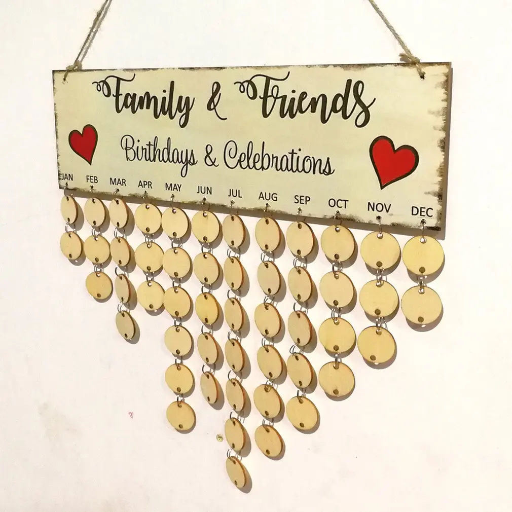 Деревянный день рождения календарь семья Знак друзья даты планировщик доска JM00880