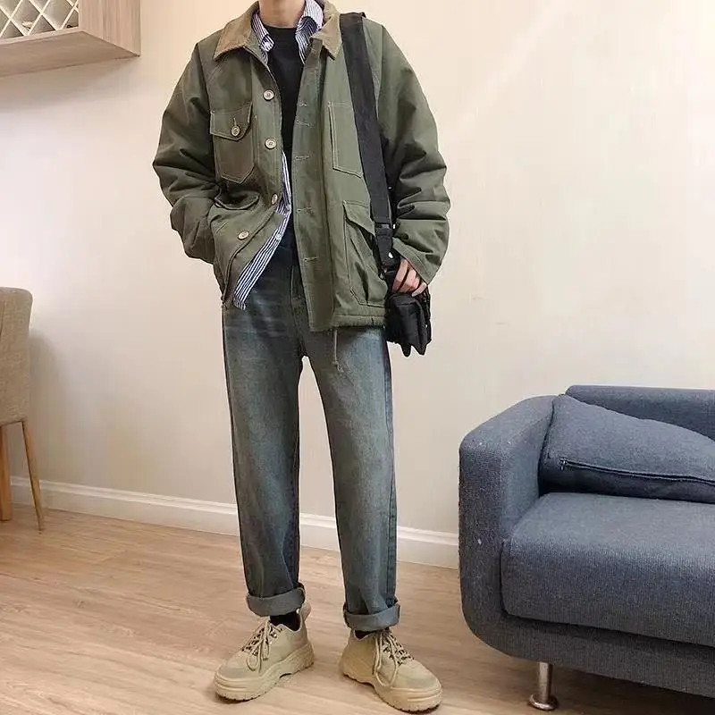

2021 Men's Fashion Trend Straight Pants Retro Casual Pants Korean Style Wash Jeans Blue Color High-quality Trousers Size M-2XL