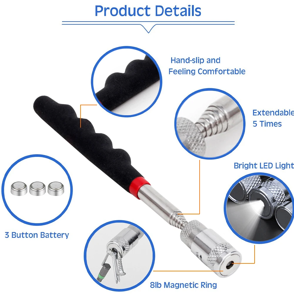 Magnetic Retractable Adjustable Grip Extendable Pick-Up Tool