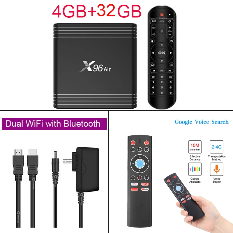 Amlogic S905X3 X96 Air Android tv box 2,4G/5G WiFi Bluetooth USB3.0 HDMI 2,1 8K поддержка Netflix Youtube iptv подписка tv box - Цвет: 4GB-32GB T1