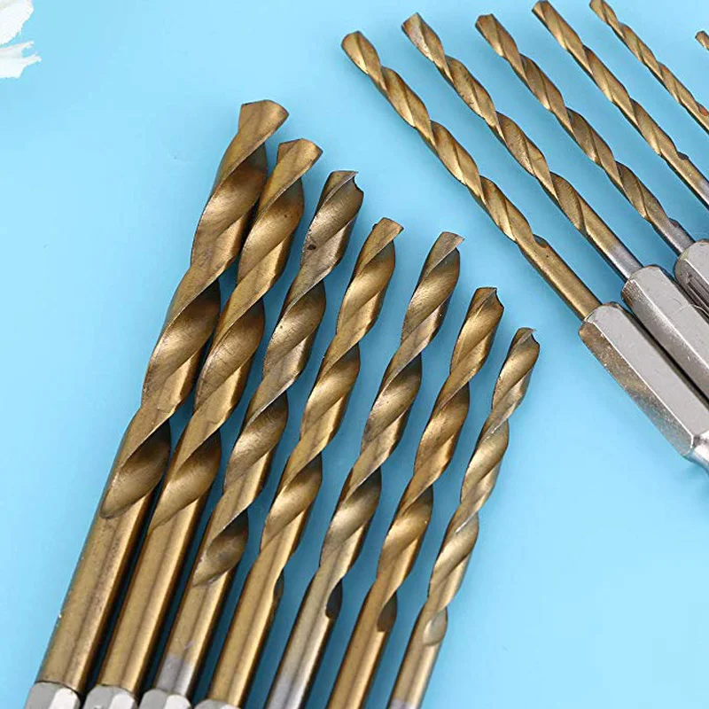 High Quality 13pcs Titanium Coated High-Speed Steel HSS Hexagonal Shank Drill 1.5-6.5mm Drill Bit Set Twist Drill Bit Sets Tools