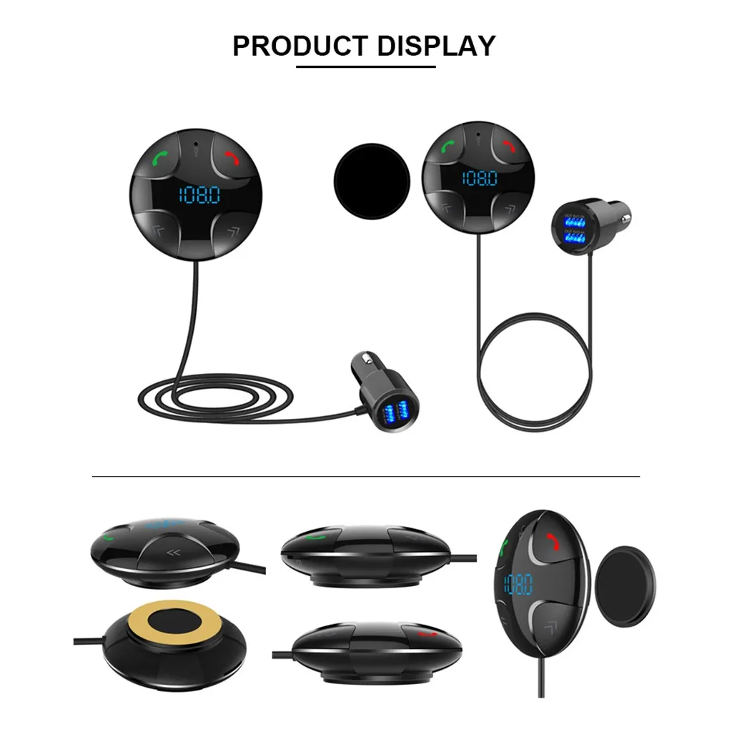 Bluetooth 5.0 FM Transmitter for Car Wireless FM Radio Adapter Car Kit Rainbow LED Light Board with Remote Control#WL1