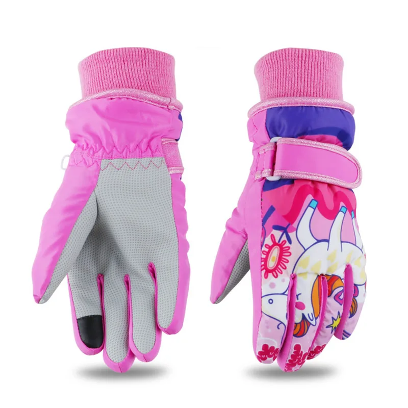 Ceny Zagęścić rękawice narciarskie dzieci wiatroszczelne wodoodporne regulowane snowboardowe rękawice na śnieg wzór kreskówki odporne na zużycie PU